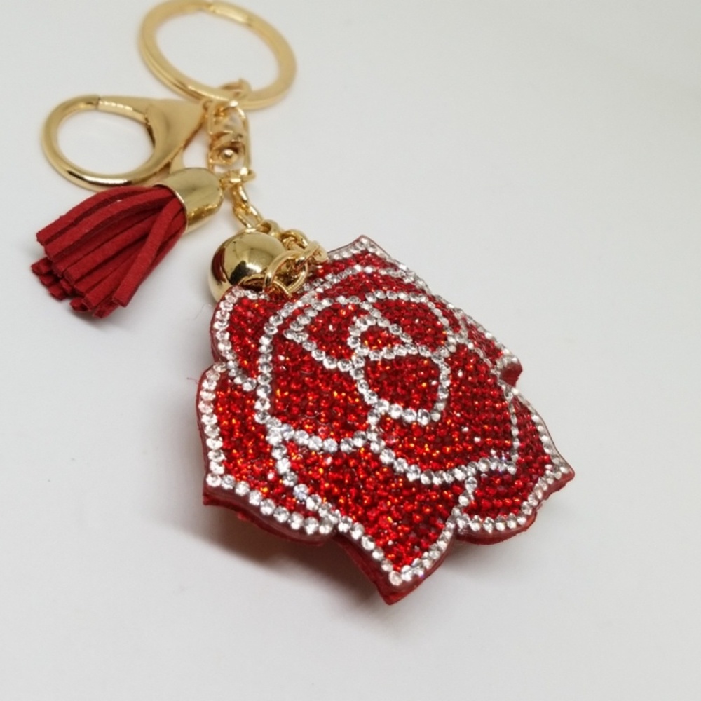 Flower Red Rose 🌹 Rhinestone Keychain - Picture 2 of 4